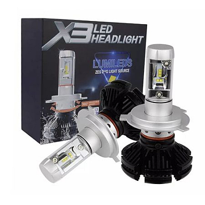 Set 2 becuri LED auto X3 H4 cu doua faze putere 50W 6000 lumeni temperatura 6000K