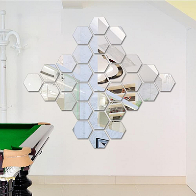 Set 12 Oglinzi Design Hexagon MARI 20x23 - Oglinzi Decorative Acrilice Cristal - Diamant - Fagure 12 bucati/set TA