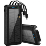 Baterie externa solara cu Cablu Lightning USB-C USB-A și MicroUSB - 10000mAh Baterie externa solara cu Cablu Lightning USB-C USB-A și MicroUSB - 10000mAh
