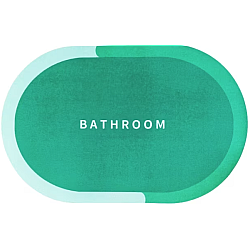 Covoras oval pentru baie model Bathroom absorbant si antiderapant verde 58x40cm