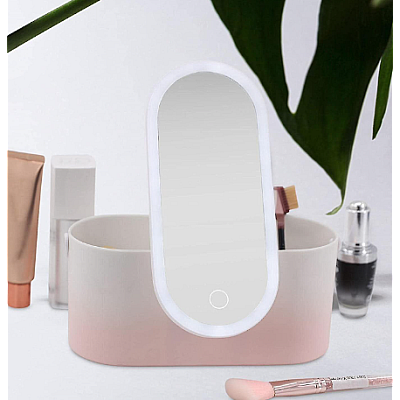 Cutie organizator depozitare farduri pentru calatorie cu oglinda cosmetica