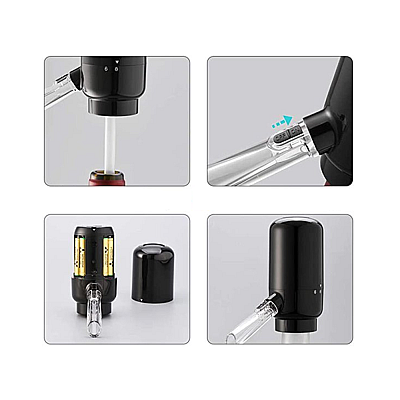 Dispenser si Aerator Electric pentru Sticla de Vin LED Negru