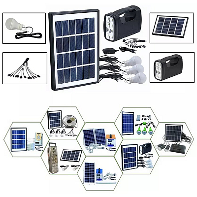 Kit solar GD-Lite 3 dotat cu dispozitive USB cu 3 becuri LED + acumulator de mare capacitate