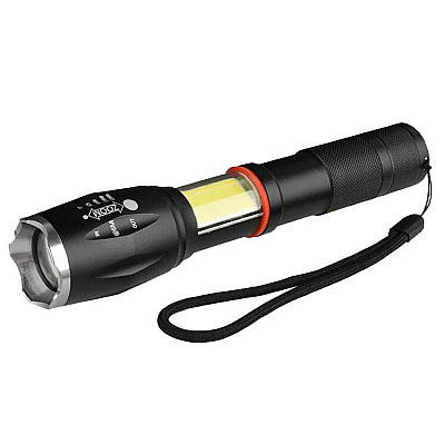 Lanternă din metal tactic TagLight Elite cu led Cree q5, zoom reglabil, Led lateral,  5 moduri de lumină 