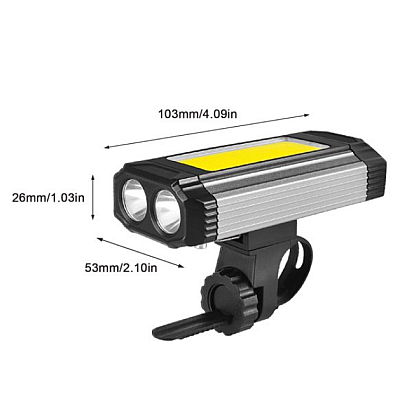 Lanternă de bicicletă, reîncărcabilă prin USB, 5 moduri 2 x Cob Rotund + 1 COB dreptunghiular