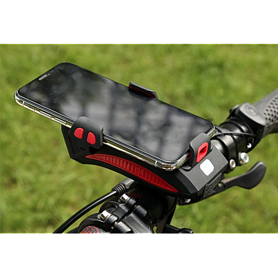 Far de Bicicleta 319B cu Claxon si Suport de Telefon Incarcare USB Albastru