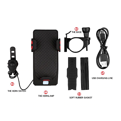 Far de Bicicleta 319B cu Claxon si Suport de Telefon Incarcare USB Albastru