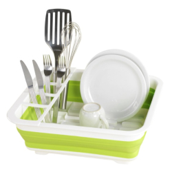 Uscator pliabil VERDE pentru vase si cu suport pentru tacamuri Uscator pliabil VERDE pentru vase si cu suport pentru tacamuri