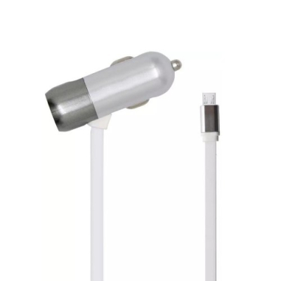 Încărcător auto 3in1 cu cablu micro USB încorporat 4.2A Argintiu