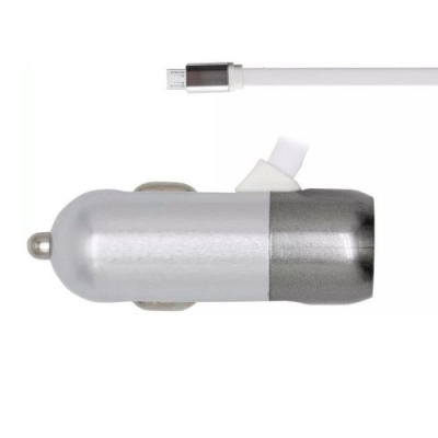 Încărcător auto 3in1 cu cablu micro USB încorporat 4.2A Argintiu