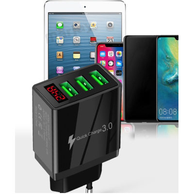 Incarcator PRIZA 3 USB cu DISPLAY LED Inteligent negru Adaptor 220V