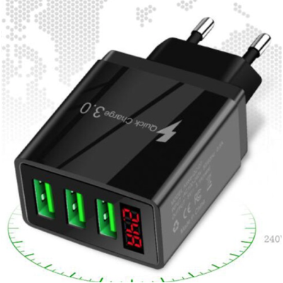 Incarcator PRIZA 3 USB cu DISPLAY LED Inteligent negru Adaptor 220V