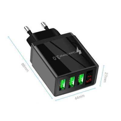 Incarcator PRIZA 3 USB cu DISPLAY LED Inteligent negru Adaptor 220V
