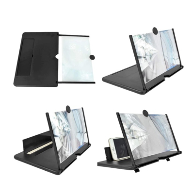 Lupa telefon 12" din PLASTIC  / Ecran de marire a telefonului / Ecran 3D Suport pliabil NEGRU
