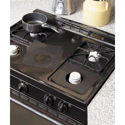 Set 4 Folii TEFLON NEGRU Detasabile pentru Aragaz din Teflon  Lavabila  Reutilizabila  Negru