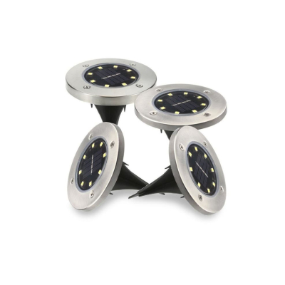 Set 4 Lampi Solare METALICE Argintii Disk Lights pentru gradina AX