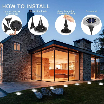 Set 4 Lampi Solare METALICE Argintii Disk Lights pentru gradina AX