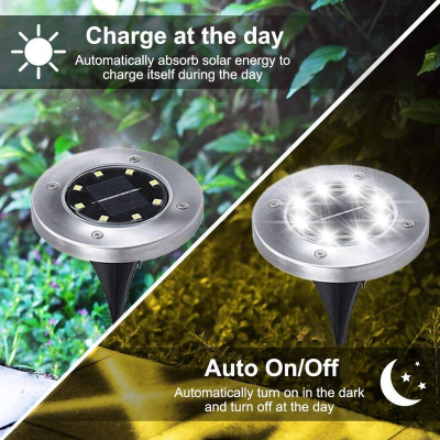 Set 4 Lampi Solare METALICE Argintii Disk Lights pentru gradina AX