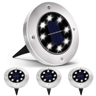Set 4 Lampi Solare METALICE Argintii Disk Lights pentru gradina AX