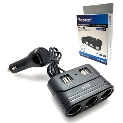 Splitter Auto 1680 120W 12/24V pentru 3 ieșiri brichetă + 4 intrări USB