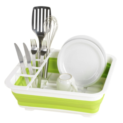 Uscator pliabil VERDE pentru vase si cu suport pentru tacamuri