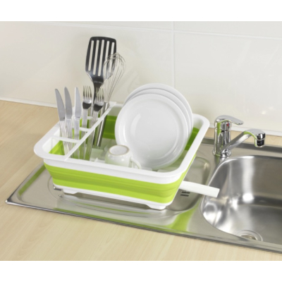 Uscator pliabil VERDE pentru vase si cu suport pentru tacamuri