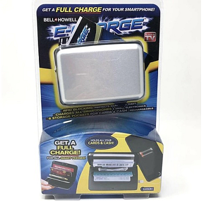 E-Charge Wallet Argintiu / Gri Portofel Carduri si Incarcator Baterie Externa 2in1
