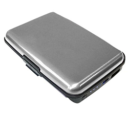  E-Charge Wallet Argintiu / Gri Portofel Carduri si Incarcator Baterie Externa 2in1