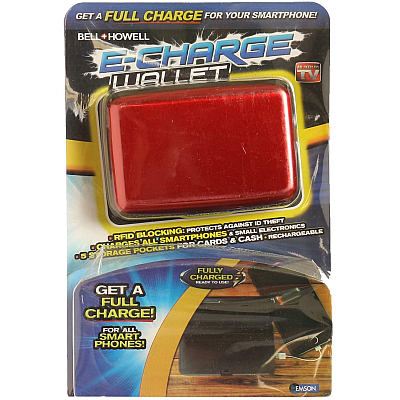 E-Charge Wallet ROSU Portofel Carduri si Incarcator Baterie Externa 2in1