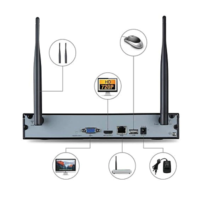 KIT de supraveghere Wireless JORTAN 4 camere HDMI Infrarosu Vizualizare pe Telefon