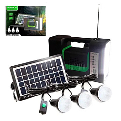 Kit solar GD-Lite 10 dotat cu dispozitive USB cu 3 becuri LED + Acumulator de mare capacitate + RADIO XL