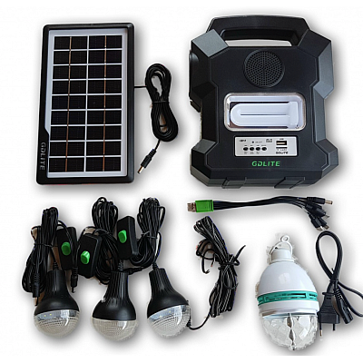 Kit solar GD-Lite 1000A dotat cu dispozitive USB cu 4 becuri LED + Acumulator de mare capacitate + RADIO