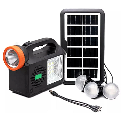 Kit solar de iluminare GD Times GD-102, 3 becuri, boxa BT, radio, 80W