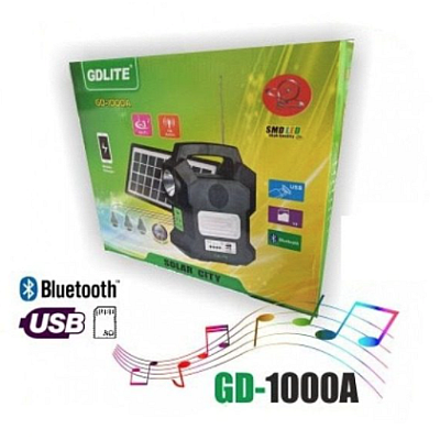 Kit solar portabil Gdlite GD-1000A USB bluetooth radio FM MP3 4 becuri incluse