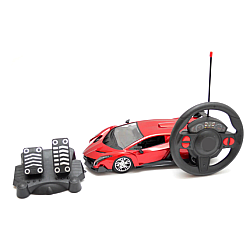 Masina cu telecomanda tip volan si pedale, 35 cm, rosie cu acumulator