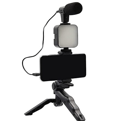 Trepied cu microfon si lumina pentru video Kit AY 49