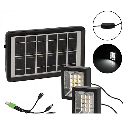 Set proiector solar cu LED 12 SMD 3W alb rece 6000K cu panou si port de incarcare USB Q D630 Andowl