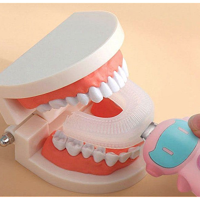 Periuta de dinti electrica pentru copii, forma de U, ALBASTRA