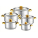 Set oale inox 10 piese cu manere si capace aurii Set oale inox 10 piese cu manere si capace aurii