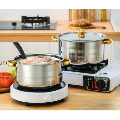 Set oale inox 10 piese cu manere si capace aurii Set oale inox 10 piese cu manere si capace aurii
