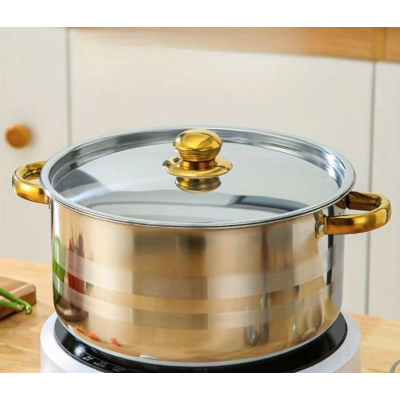 Set oale inox 10 piese cu manere si capace aurii Set oale inox 10 piese cu manere si capace aurii