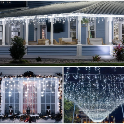 Instalatie 30 metri ALB RECE 1200 LED tip turturi franjuri Instalatie 30 metri ALB RECE 1200 LED tip turturi franjuri
