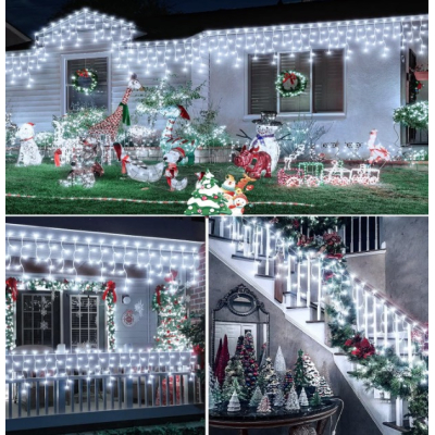 Instalatie 30 metri ALB RECE 1200 LED tip turturi franjuri Instalatie 30 metri ALB RECE 1200 LED tip turturi franjuri