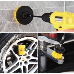 Set 3 perii pentru curatare universale cu adaptor pentru bormasina galbene Set 3 perii pentru curatare universale cu adaptor pentru bormasina galbene