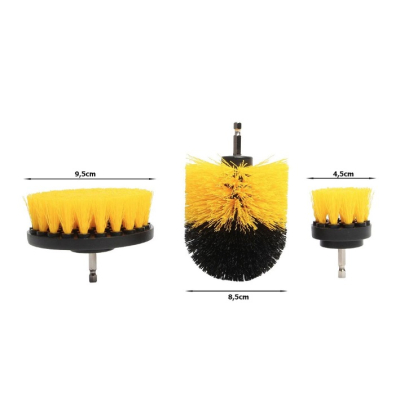 Set 3 perii pentru curatare universale cu adaptor pentru bormasina galbene Set 3 perii pentru curatare universale cu adaptor pentru bormasina galbene