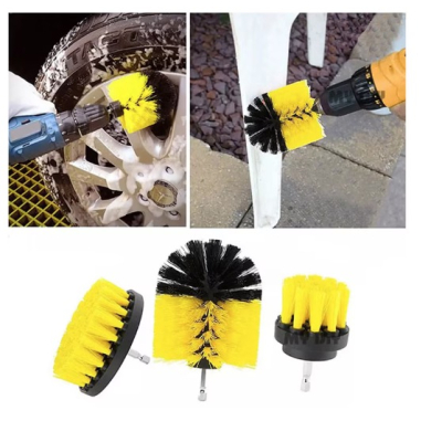 Set 3 perii pentru curatare universale cu adaptor pentru bormasina galbene Set 3 perii pentru curatare universale cu adaptor pentru bormasina galbene