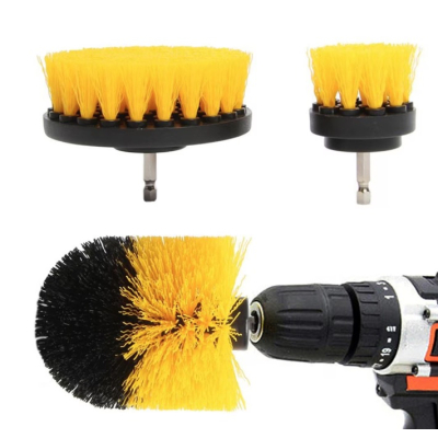 Set 3 perii pentru curatare universale cu adaptor pentru bormasina galbene Set 3 perii pentru curatare universale cu adaptor pentru bormasina galbene