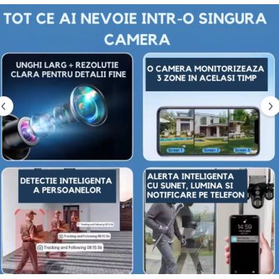 Camera de Supraveghere Conexiune WIFI 3 Lentile 12 MP Vedere Panoramica Night vision Camera de Supraveghere Conexiune WIFI 3 Lentile 12 MP Vedere Panoramica Night vision