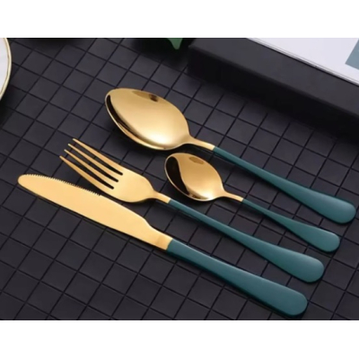 Set 24 piese tacamuri AURIU CU VERDE cu suport otel inoxidabil
