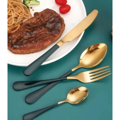 Set 24 piese tacamuri AURIU CU VERDE cu suport otel inoxidabil